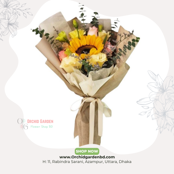 Sunflower With Roses Bouquet