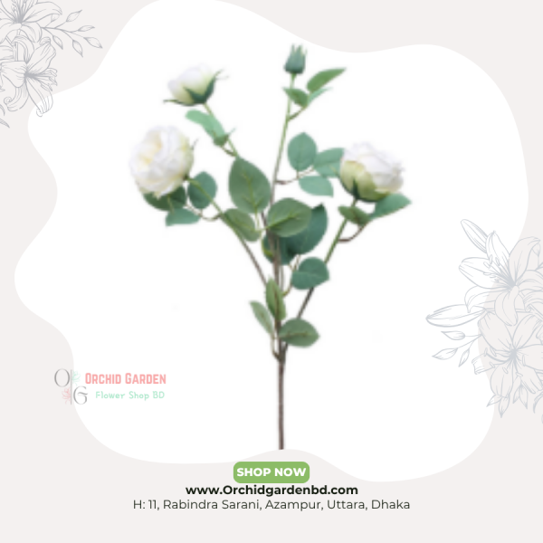 White Artificial Rose Branch