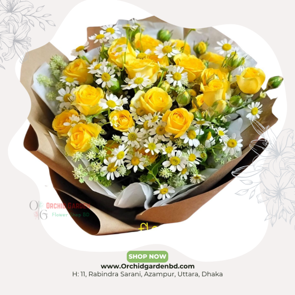 Yellow Rose & Daisy Fresh Bouquet – Cheerful Edition