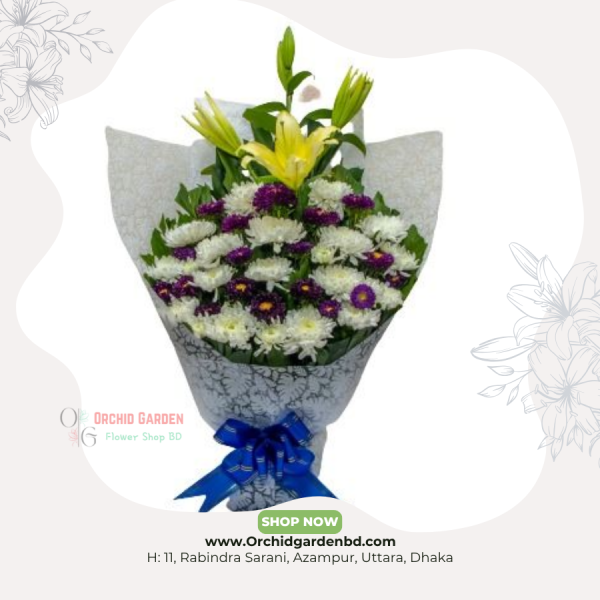 Yellow Lily & Purple-White Bouquet