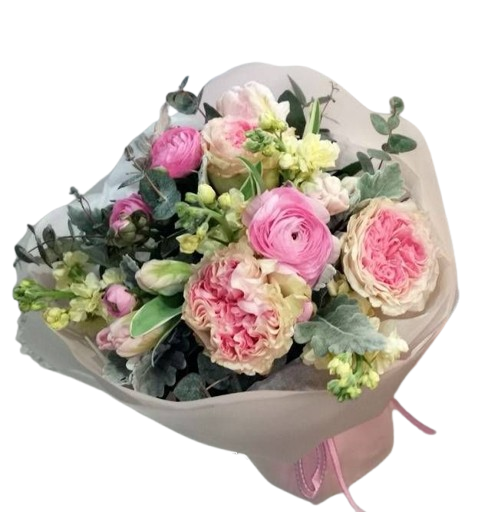 2a069efb-0079-47e2-8669-24702b6e6018.png Premium Ecuadorian Garden Roses, Dutch Tulip (Pink), Summer Flowers And Fillers | 1 Bouquet - Image 1