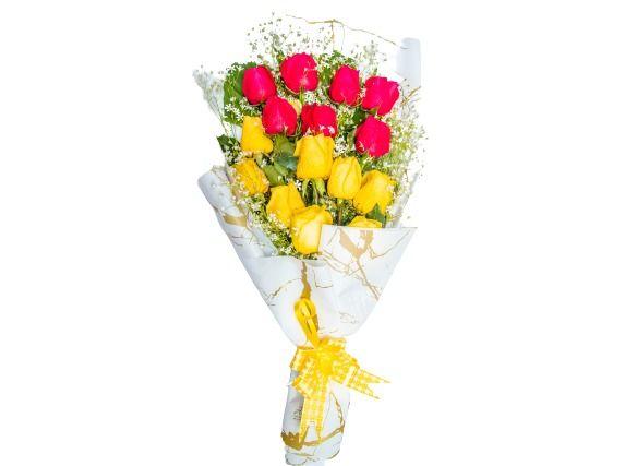 5Handflowerbouquetredandyellowrose3250.jpg Red And Yellow Rose Hand Flower 1 Bouquet - Image 1