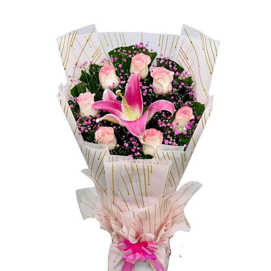 Chinese Pink Roses Elegance Bloom 1 Bouquet