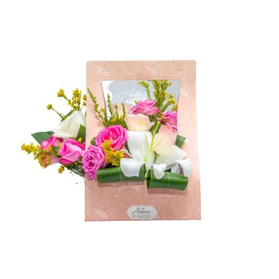 Pink, White Eustoma And White Lily Bag 1 Bouquet