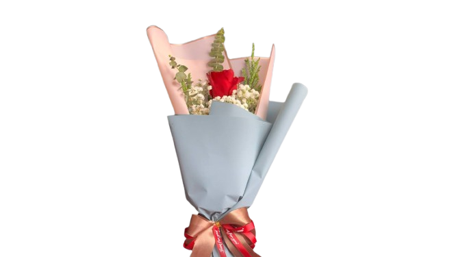 67a34ddcb23e474996c6f8db.png Red Rose With Baby Flower Small 1 Bouquet - Image 1