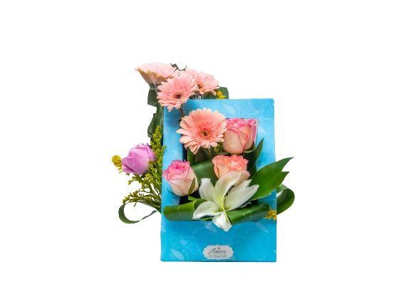 BagbouquetGerberapinkroseandwhitelily1350.jpg Gerbera Pink Rose And White Lily 1 Bouquet - Image 1