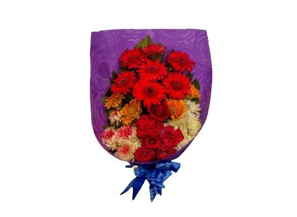 BouquetGerberaAndChinaRoses1pc.jpg China Roses, Gerbera 1 Bouquet - Image 1