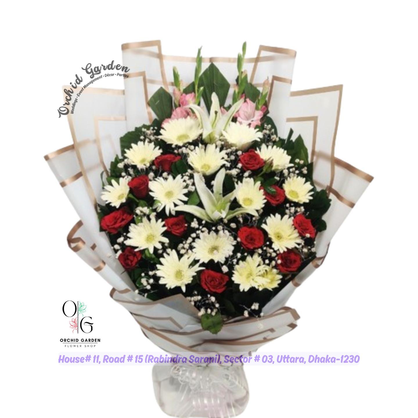 Lily20Garbara20rose20and20gladiolus20Flower20basket.jpg Lily Gerbera Rose And Gladiolus Flower 1 Bouquet - Image 1
