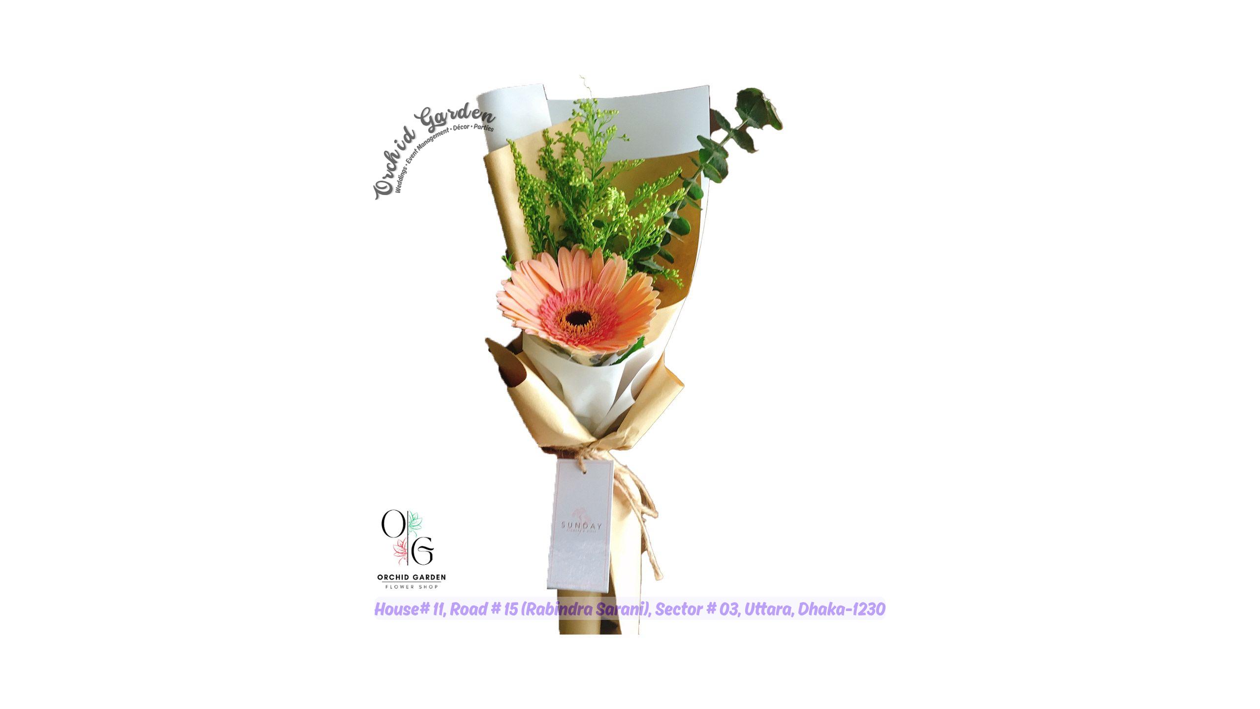 SFBDAIPK.jpg Sunday Flowers Single Flower Bouquet - Pink Gerbera Daisy | ±150 g - Image 1