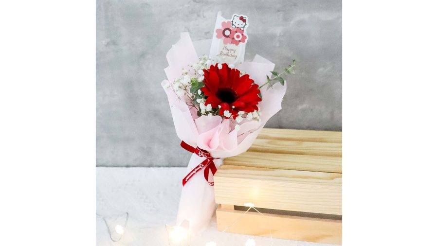 Xpressflower.com Flower Bouquet Red Gerbera With Hello Kitty (Happy Birthday) Tag 1 Bouquet - Image 1