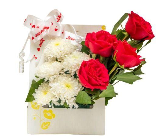Smallflowerbagredroseandwhitemums1000.jpg Small Flower Bag Red Rose And White Mums 1 Piece - Image 1