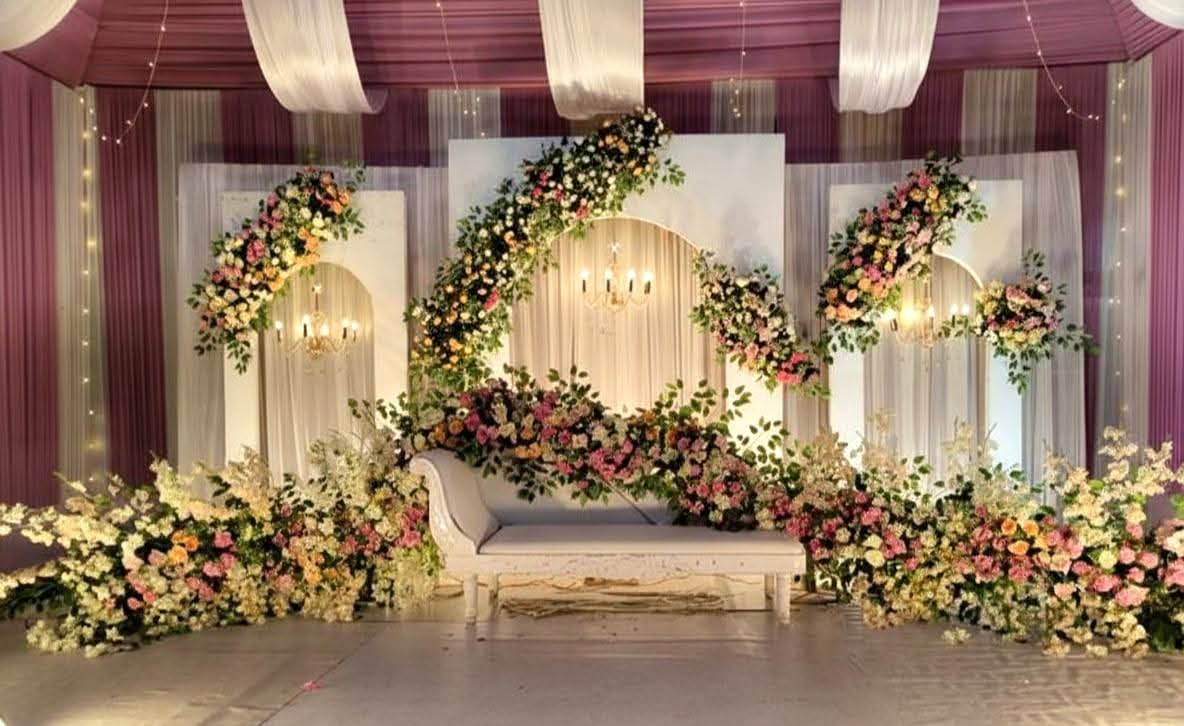 01 Event Photo- (21) Elegant Pink & White Reception Stage - Image 1