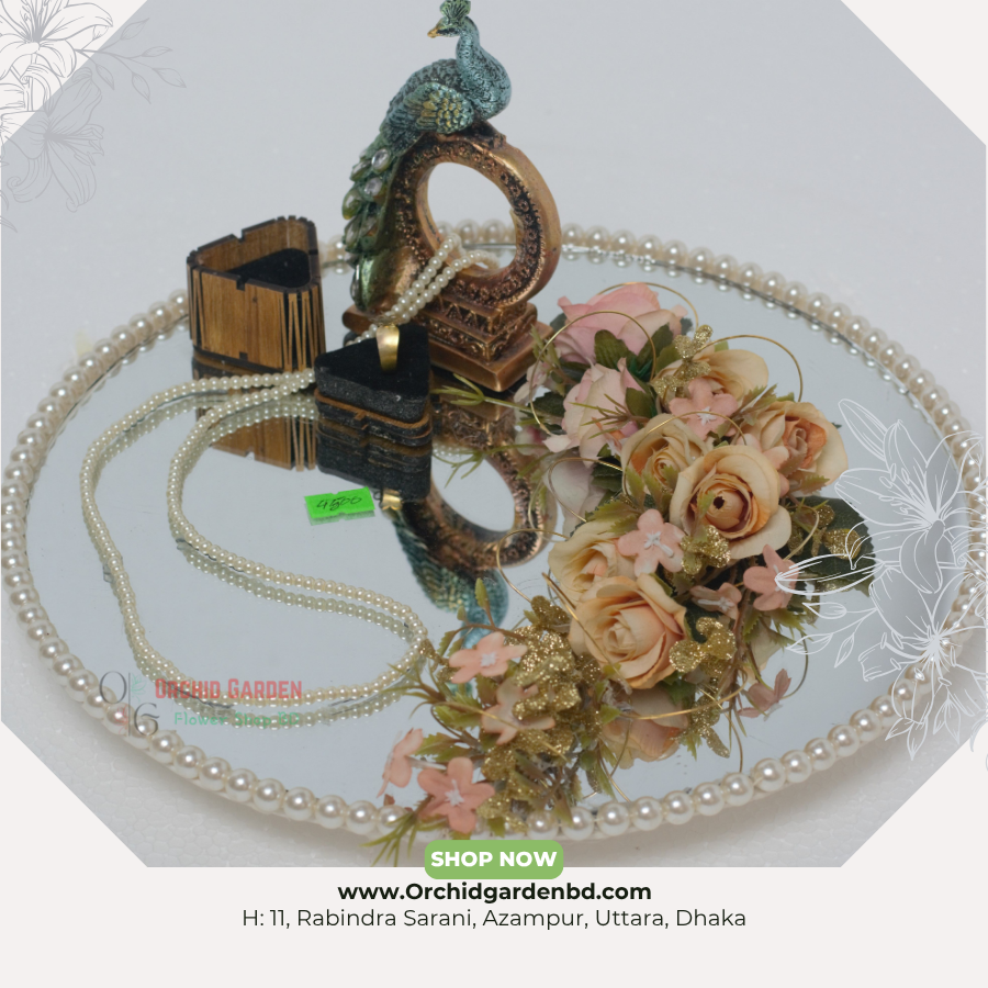 OGBD- (15) Peach Floral Mirror Engagement Tray – Royal Peacock Edition - Image 1