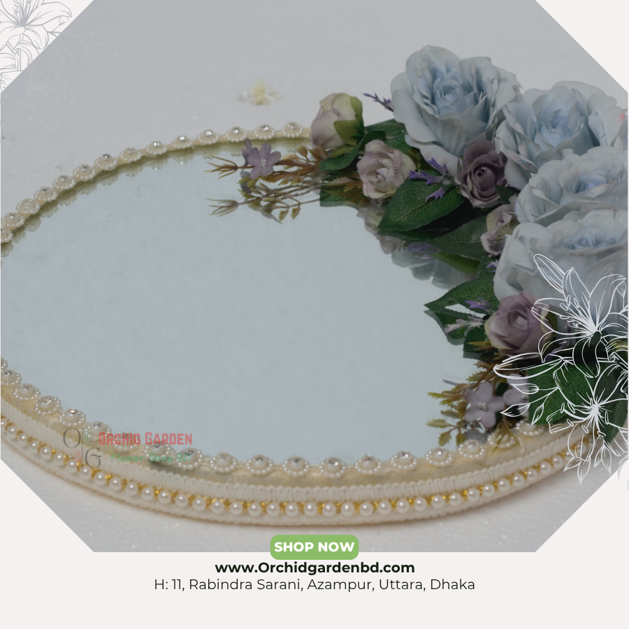 OGBD- (16) Blue Floral Oval Mirror Tray – Soft Pastel Edition - Image 1