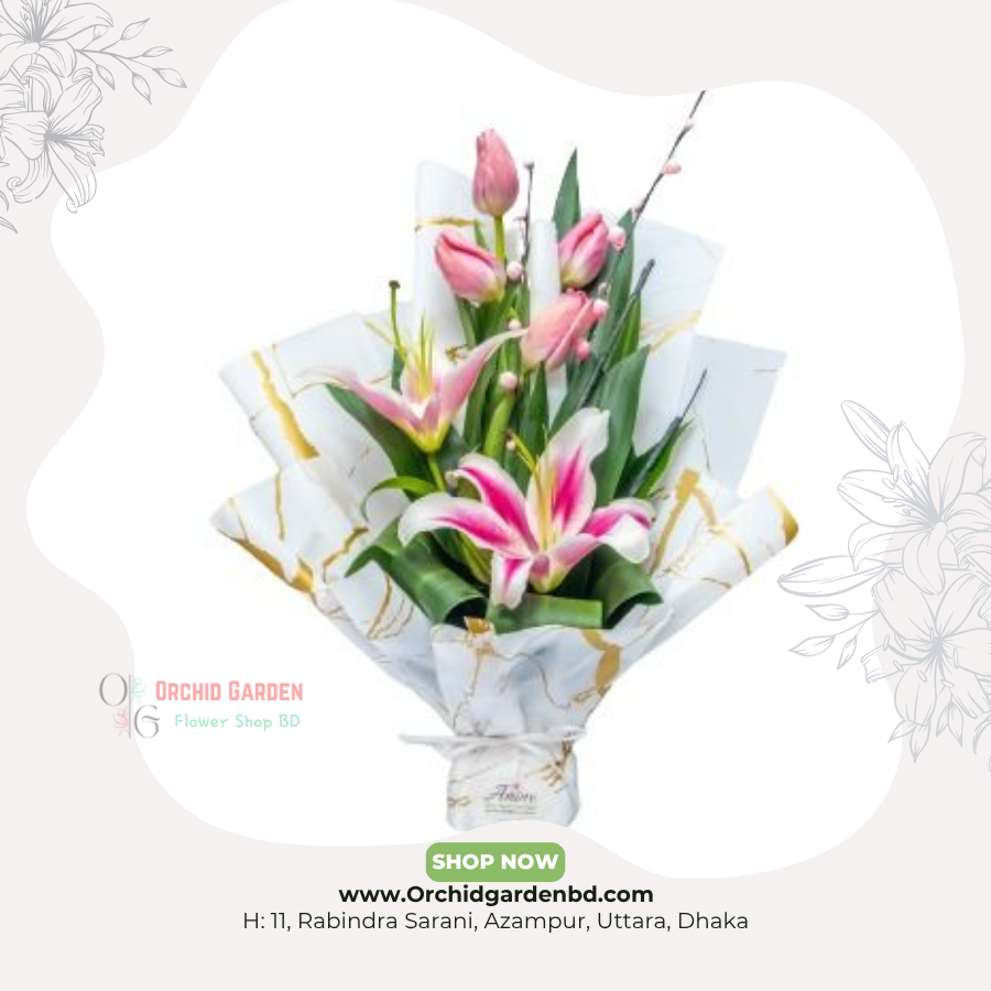 OGBD- (35) Pink Elegance Stargazer Lily Bouquet - Image 1