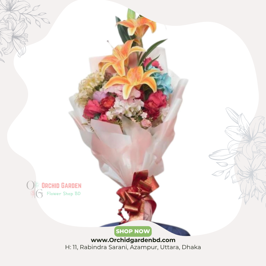 OGBD- (73) Premium Mixed Blossom Bouquet – Lily & Rose Edition - Image 1