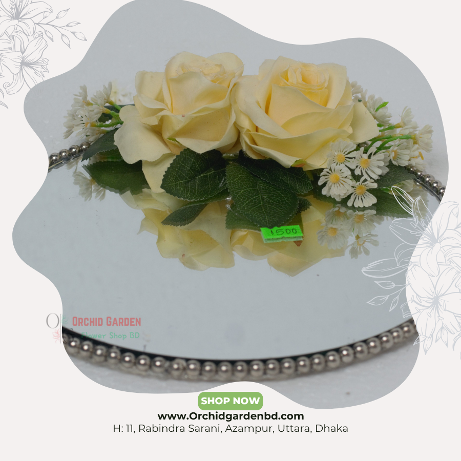 OGBD- (8) Yellow Rose Mirror Tray – Soft Gold Edition - Image 1