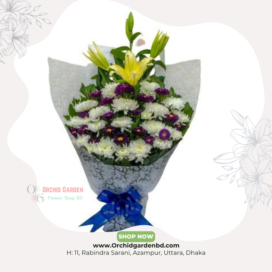 OGBD- (94) Yellow Lily & Purple-White Bouquet - Image 1